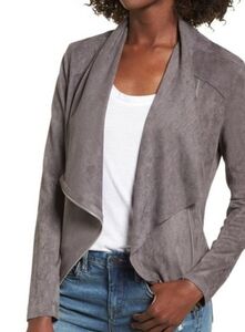 NWT Blank NYC Gray Faux Suede Drape Front Moto XS‎